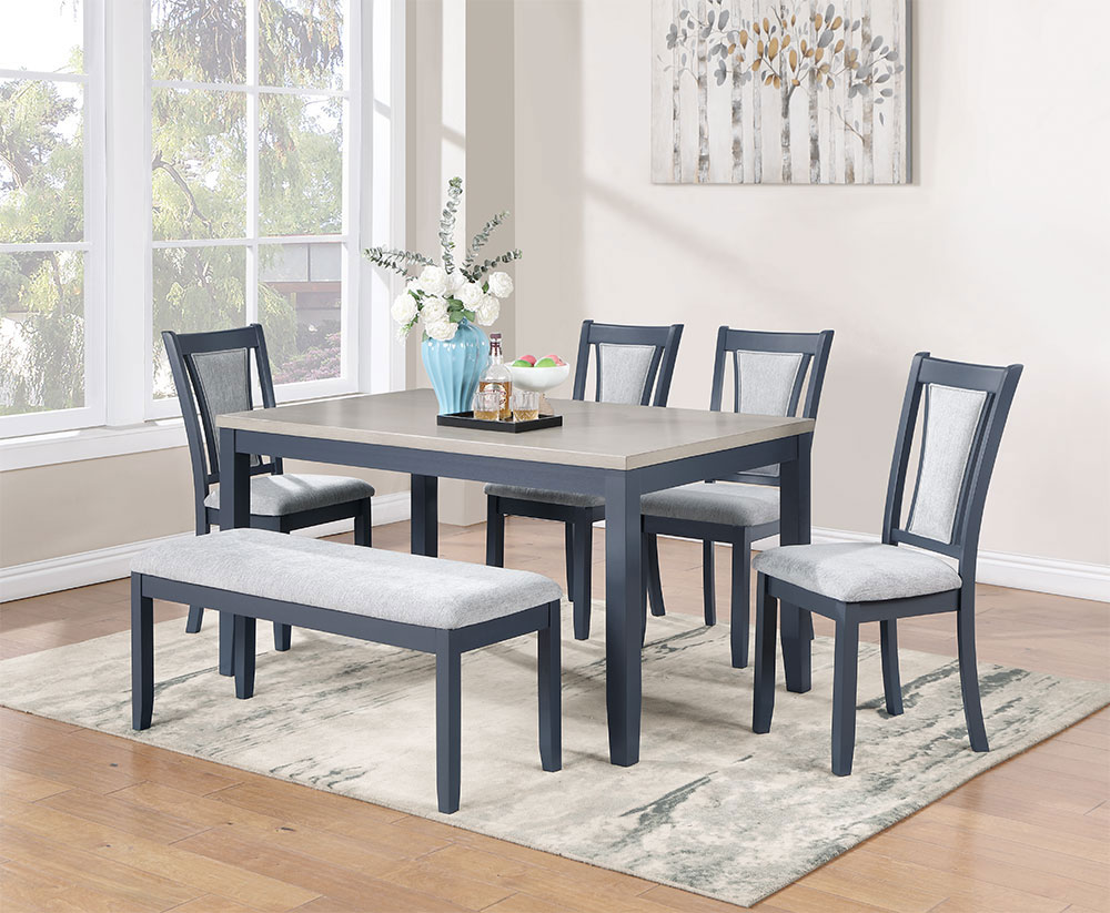 Bộ bàn ăn chữ nhật với mặt bàn MDF và chân gỗ cao su