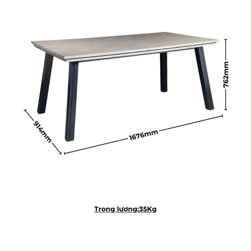 Bàn ăn chữ nhật mặt phủ veneer gỗ Sồi ghép hoa 26200