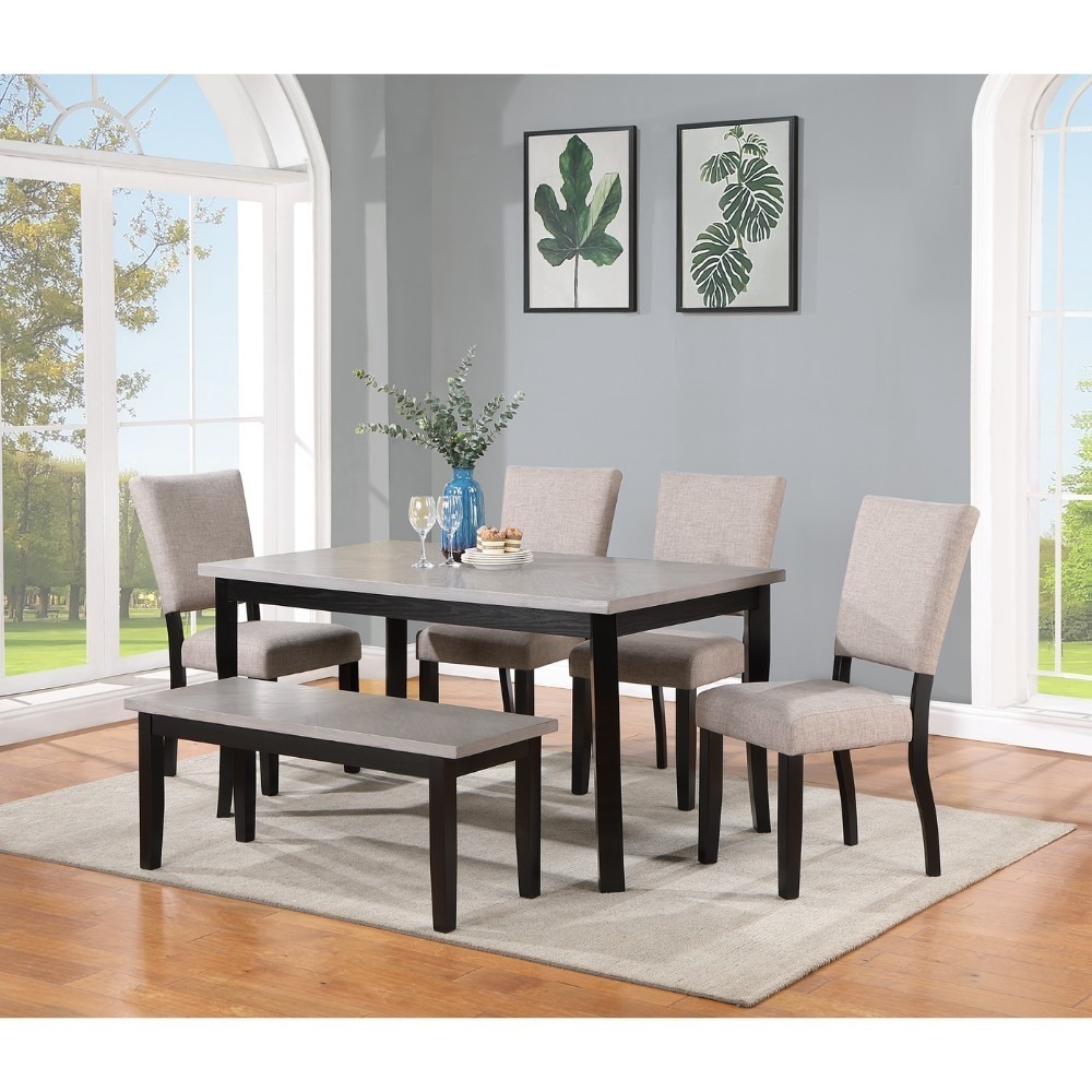 Bàn Ăn Chữ Nhật Mặt Phủ Veneer Gỗ Sồi Ghép Hoa 27200