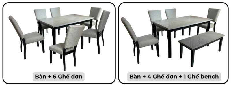 Bàn ăn chữ nhật mặt phủ veneer gỗ Sồi ghép hoa 27200