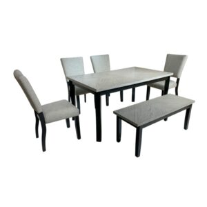 Bộ bàn ăn chữ nhật mặt phủ veneer gỗ sồi ghép hoa BBN05