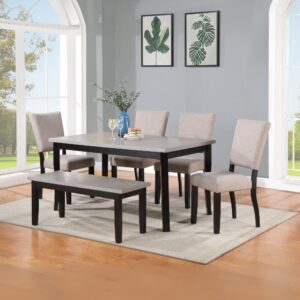 Bộ bàn ăn chữ nhật mặt phủ veneer gỗ sồi ghép hoa BBN05