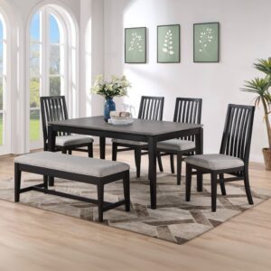 Bộ Bàn Ăn Gỗ Màu Đen 4 Ghế, 1 Bench BBN03