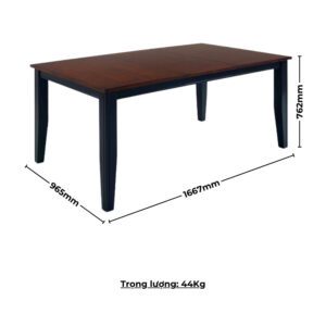 Bộ bàn ăn chữ nhật mở rộng mặt bàn thông minh BBN02 màu nâu cherry - đen