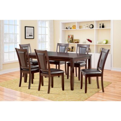 Bộ bàn ăn chữ nhật veneer Calato 6 ghế nệm da PU BBN12