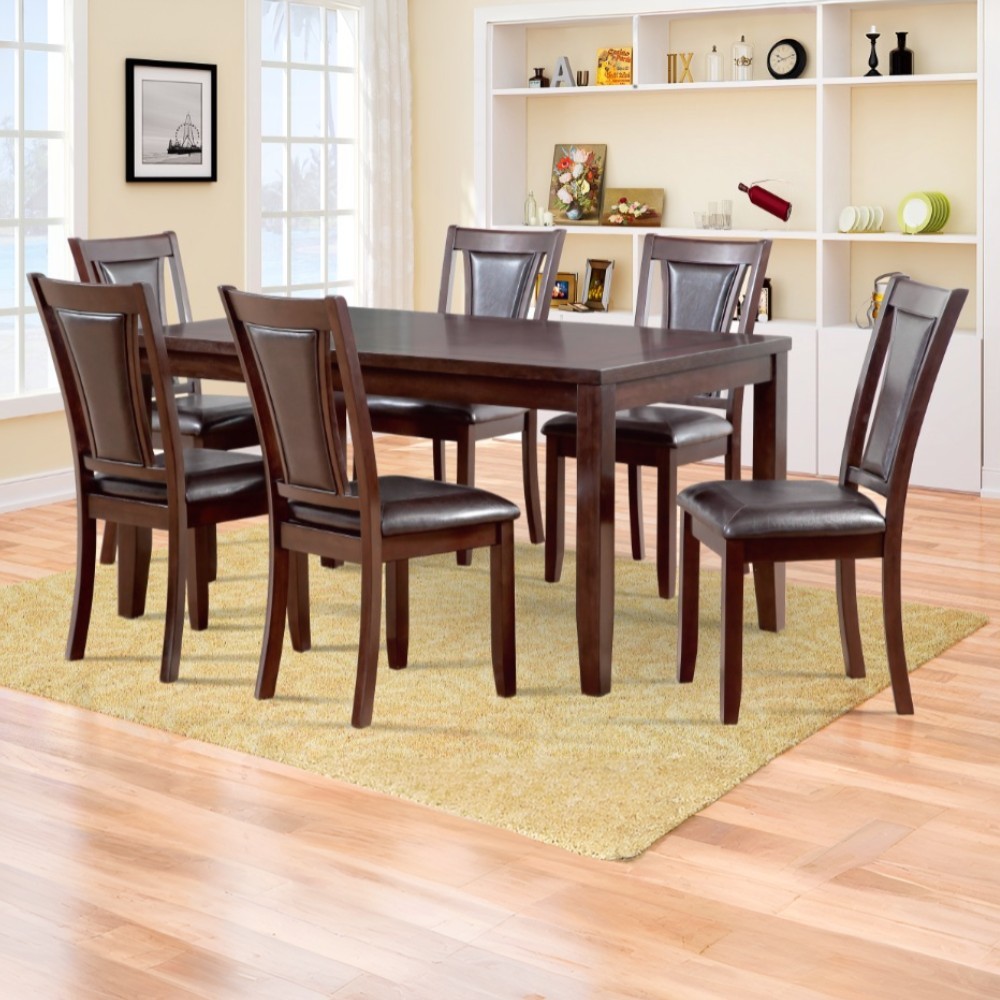 Bộ Bàn Ăn Chữ Nhật Veneer Calato 6 Ghế Nệm Da Pu BBN12