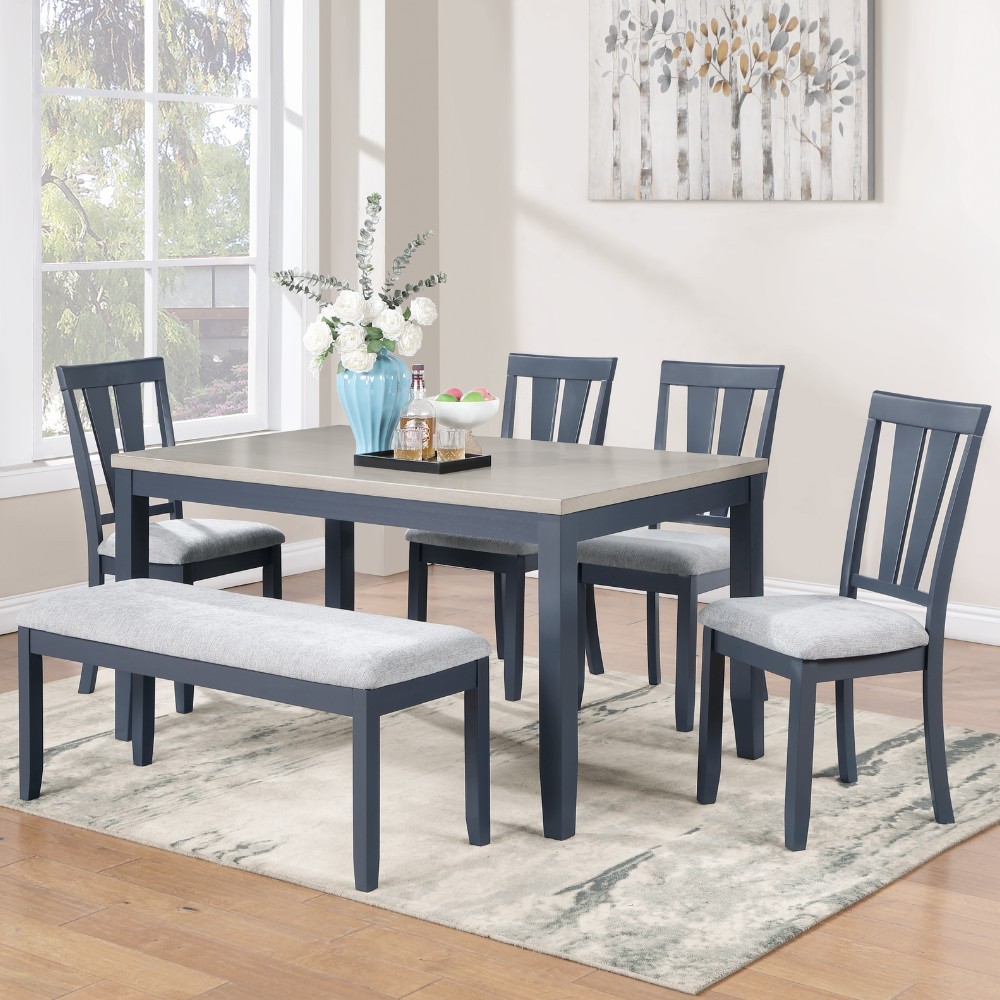 Bộ Bàn Ăn Chữ Nhật Veneer Calato 4 Ghế, 1 Bench Nệm Vải Poly BBN13