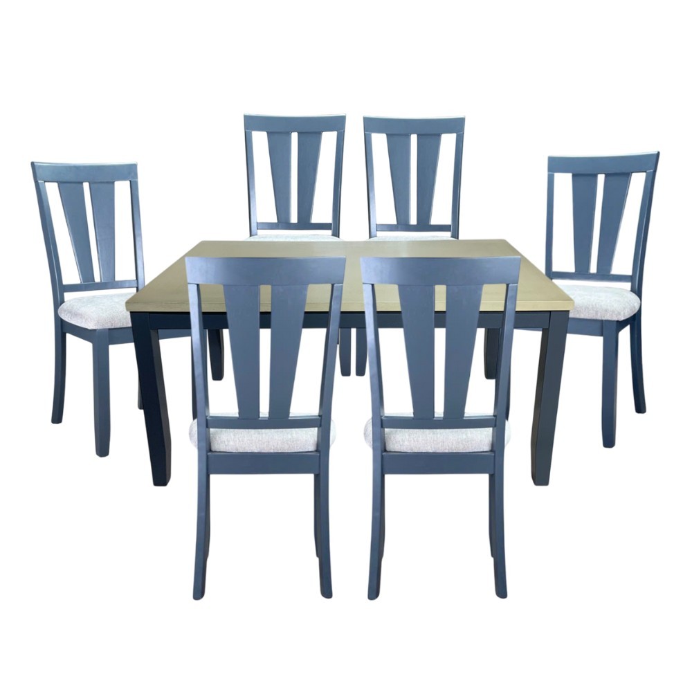 Bộ Bàn Ăn Chữ Nhật Veneer Calato 6 Ghế Nệm Vải Poly BBN14