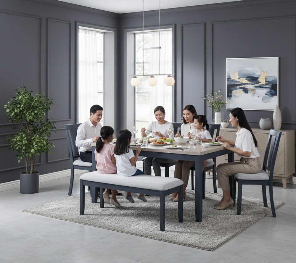 Bộ bàn ăn có ghế băng dài