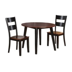 Bộ bàn ăn tròn gấp gọn 2 bên (2 ghế) BBT01 màu nâu cherry - đen