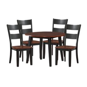 Bộ bàn ăn tròn gấp gọn 2 bên (4 ghế) BBT02 màu nâu cherry - đen