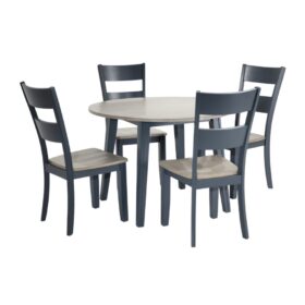 Bộ bàn ăn tròn gấp gọn 2 bên (4 ghế) BBT02 màu xám - xanh graphite