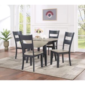 Bộ bàn ăn tròn gấp gọn 2 bên (4 ghế) BBT02 màu xám - xanh graphite