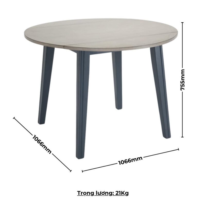 Bộ bàn ăn tròn gấp gọn 2 bên (4 ghế) BBT02 màu xám - xanh graphite