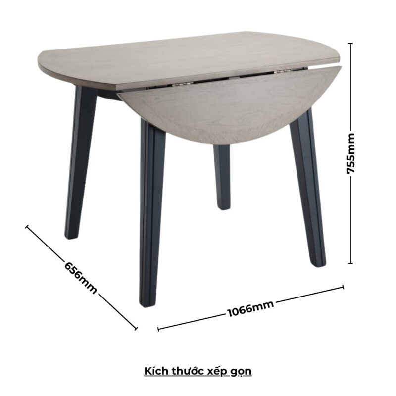 Bộ bàn ăn tròn gấp gọn 2 bên (4 ghế) BBT02 màu xám - xanh graphite