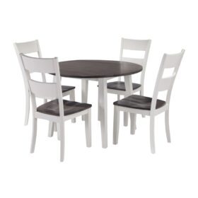 Bộ bàn ăn tròn gấp gọn 2 bên (4 ghế) BBT02 màu xám - trắng