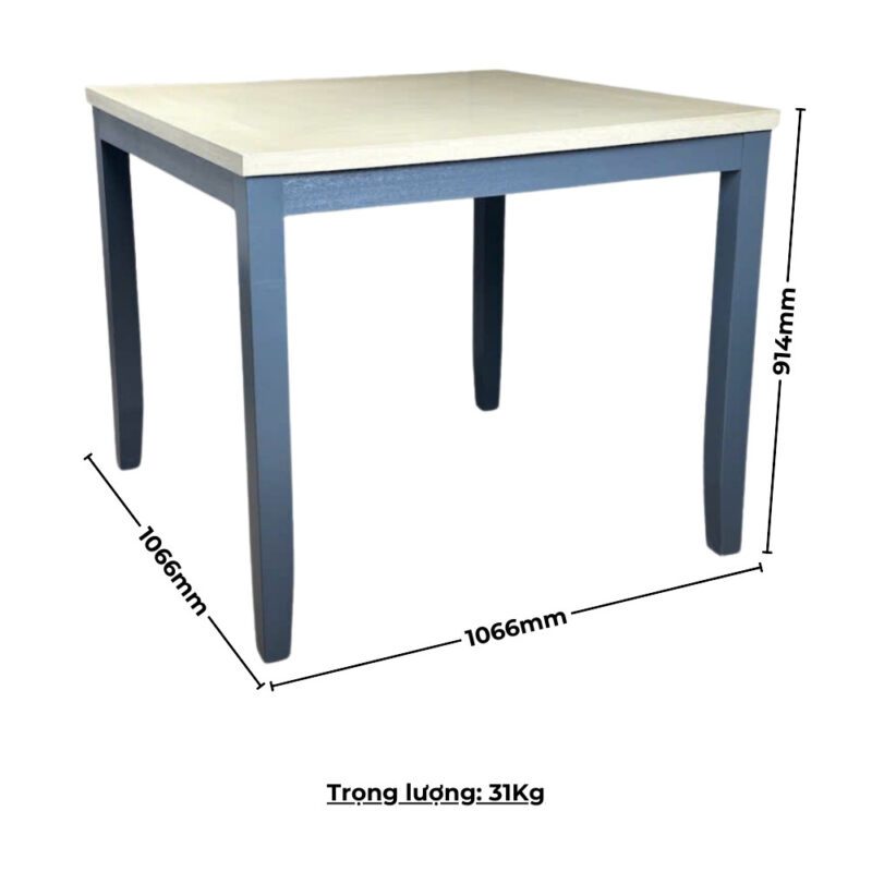 Bộ bàn ăn vuông (Cao) 4 ghế, 1 bench nệm vải Poly BBV06 màu xám - xanh graphite