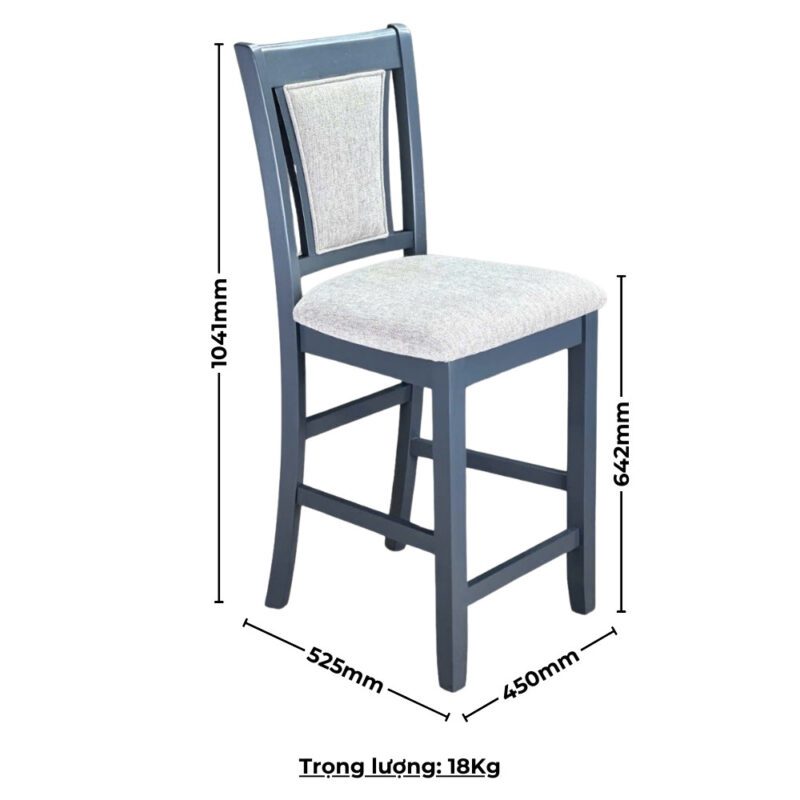 Bộ bàn ăn vuông (Cao) 4 ghế, 1 bench nệm vải Poly BBV06 màu xám - xanh graphite