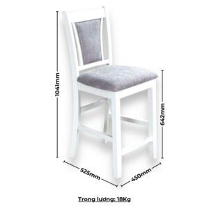 Bộ bàn ăn vuông (Cao) 4 ghế, 1 bench nệm vải Poly BBV06 màu xám - trắng