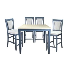 Bộ bàn ăn vuông (Cao) 4 ghế nệm vải Poly BBV05 màu xám - Xanh Graphite