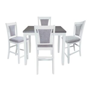Bộ bàn ăn vuông (Cao) 4 ghế nệm vải Poly BBV05 màu xám - trắng