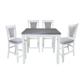 Bộ bàn ăn vuông (Cao) 4 ghế nệm vải Poly BBV05 màu xám - trắng