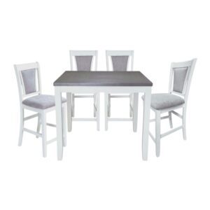 Bộ bàn ăn vuông (Cao) 4 ghế nệm vải Poly BBV05 màu xám - trắng