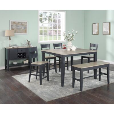 Bộ Bàn Ăn Vuông (Cao) Mở Rộng Mặt Bàn Thông Minh BBV01 mà xám - xanh Graphite