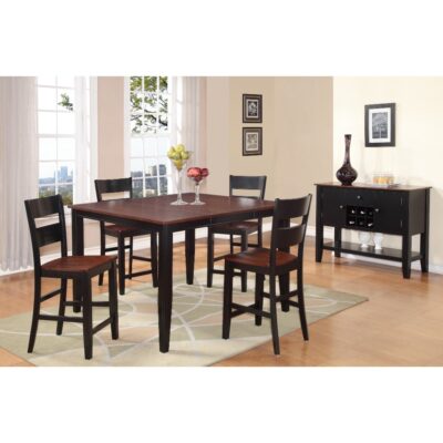 Bộ bàn ăn vuông (Cao) mở rộng mặt bàn thông minh 4 ghế BBV02 màu nâu cherry - đen