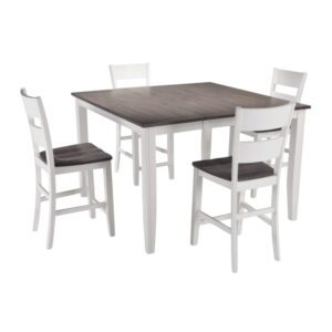 Bộ bàn ăn vuông (Cao) mở rộng mặt bàn thông minh 4 ghế BBV02 màu xám - trắng