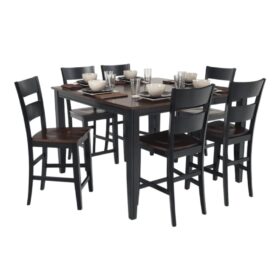 Bộ bàn ăn vuông (Cao) mở rộng mặt bàn thông minh 6 ghế BBV03 màu nâu cherry - đen