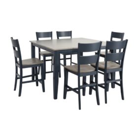 Bộ bàn ăn vuông (Cao) mở rộng mặt bàn thông minh 6 ghế BBV03 màu xám - xanh graphite