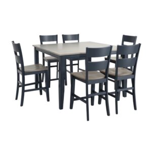 Bộ bàn ăn vuông (Cao) mở rộng mặt bàn thông minh 6 ghế BBV03 màu xám - xanh graphite