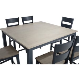 Bộ bàn ăn vuông (Cao) mở rộng mặt bàn thông minh 6 ghế BBV03 màu xám - xanh graphite