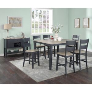 Bộ bàn ăn vuông (Cao) mở rộng mặt bàn thông minh 6 ghế BBV03 màu xám - xanh graphite