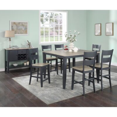 Bộ bàn ăn vuông (Cao) mở rộng mặt bàn thông minh 6 ghế BBV03 màu xám - xanh graphite