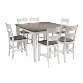 Bộ bàn ăn vuông (Cao) mở rộng mặt bàn thông minh 6 ghế BBV03 màu xám - trắng