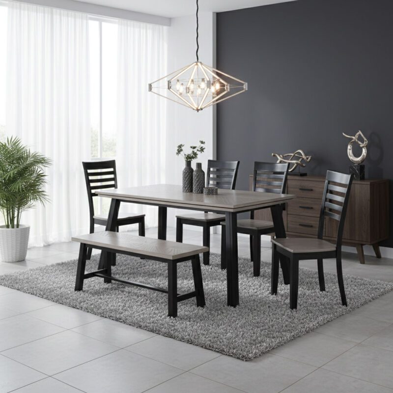 Bộ bàn ăn hiện đại với ghế gỗ dài Bộ bàn ăn hiện đại với ghế gỗ dài