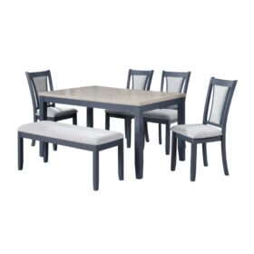 Bộ bàn ăn chữ nhật mặt phủ veneer Calato BBN15 màu xám - xanh graphite