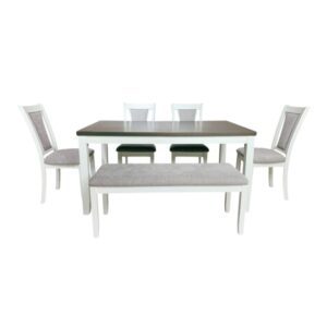 Bộ bàn ăn chữ nhật mặt phủ veneer Calato BBN15 màu xám - trắng