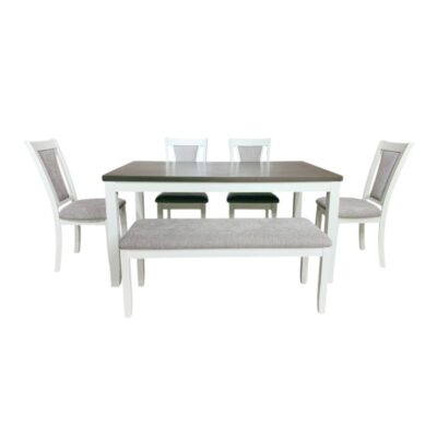 Bộ bàn ăn chữ nhật mặt phủ veneer Calato BBN15 màu xám - trắng
