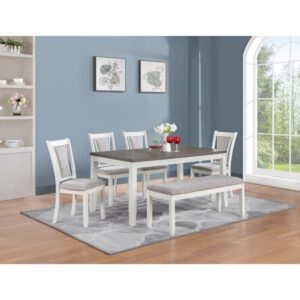 Bộ bàn ăn chữ nhật mặt phủ veneer Calato BBN15 màu xám - trắng