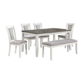 Bộ bàn ăn chữ nhật mặt phủ veneer Calato BBN15 màu xám - trắng
