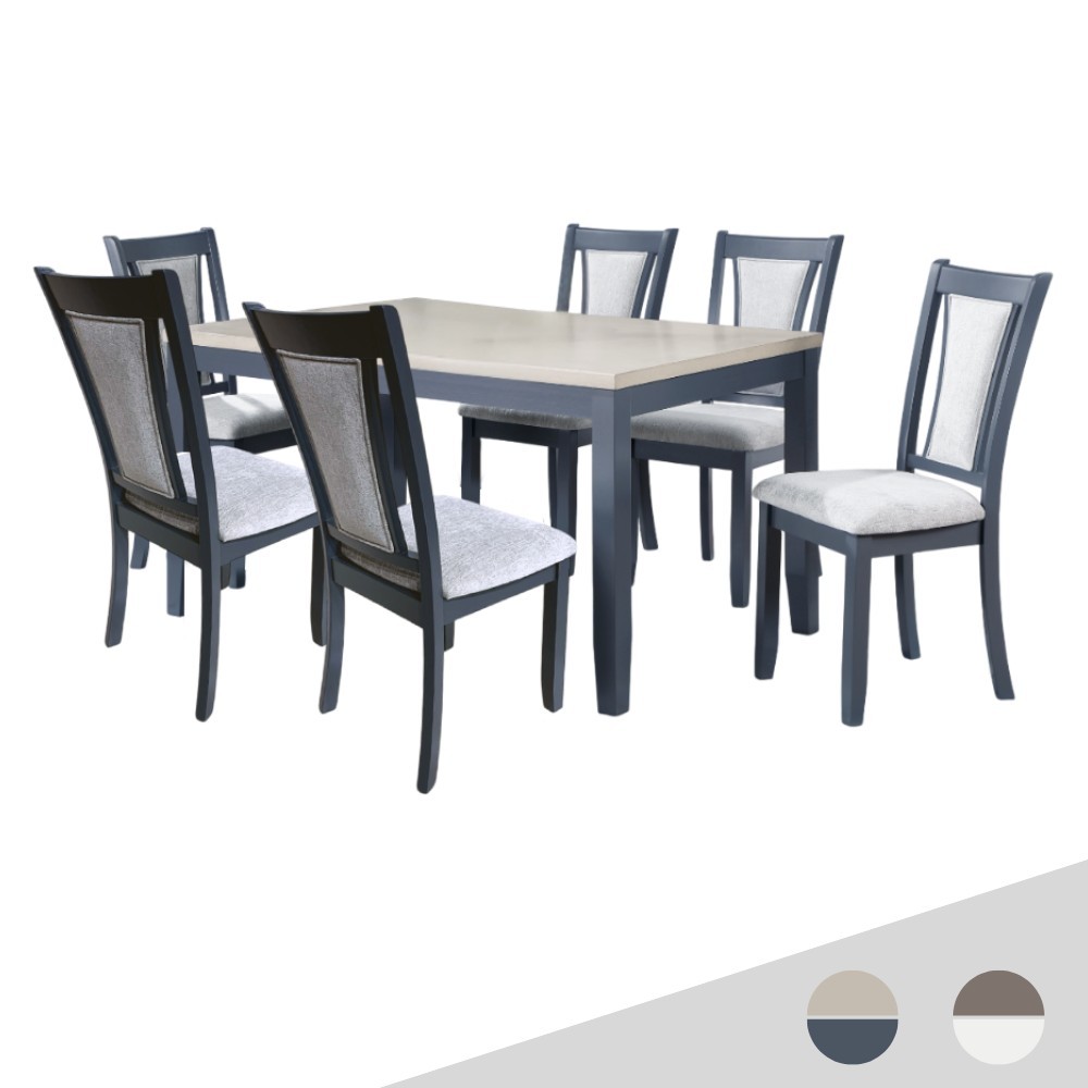 Bộ Bàn Ăn Chữ Nhật Mặt Phủ Veneer Calato 6 Ghế Nệm Vải Poly BBN16