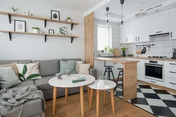 Quầy bar mini ngăn phòng khách và phòng bếp