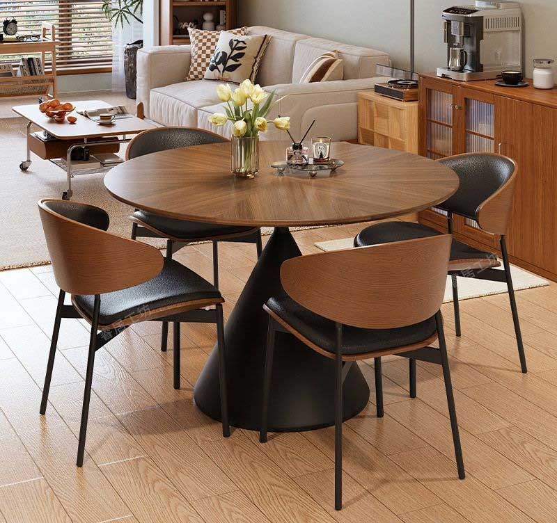 Bàn tròn mặt gỗ chân sắt