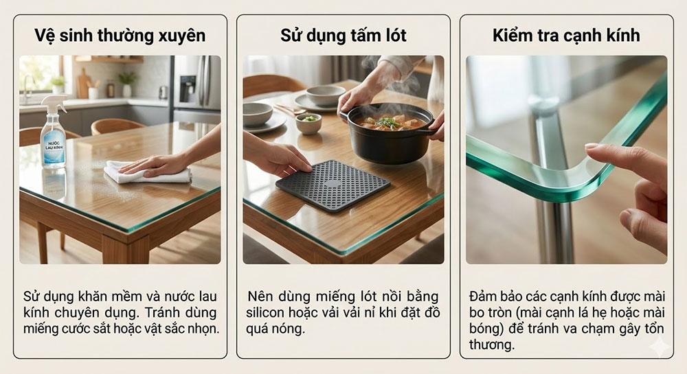 Mẹo sử dụng mặt kính bàn ăn bền đẹp