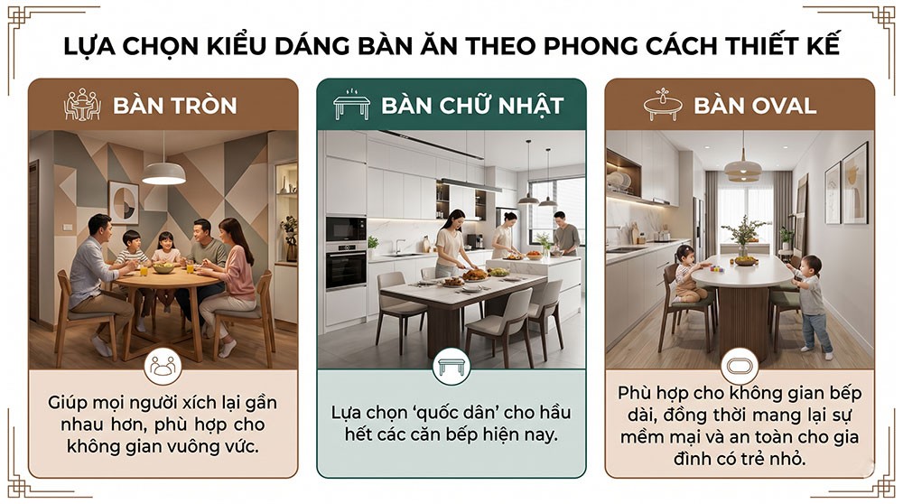 Lựa chọn kiểu dáng bàn ăn phù hợp