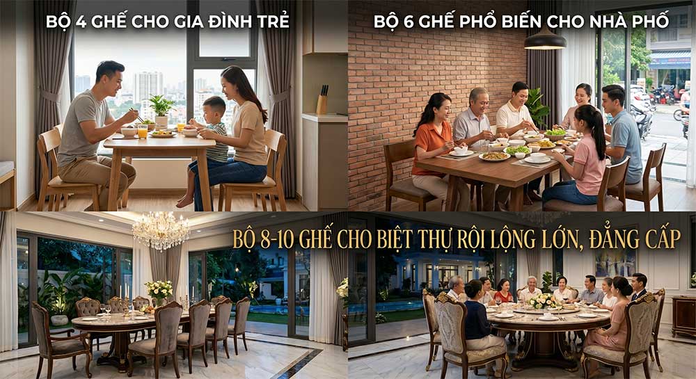 Bộ bàn ăn 4, 6, 8, 10 ghế