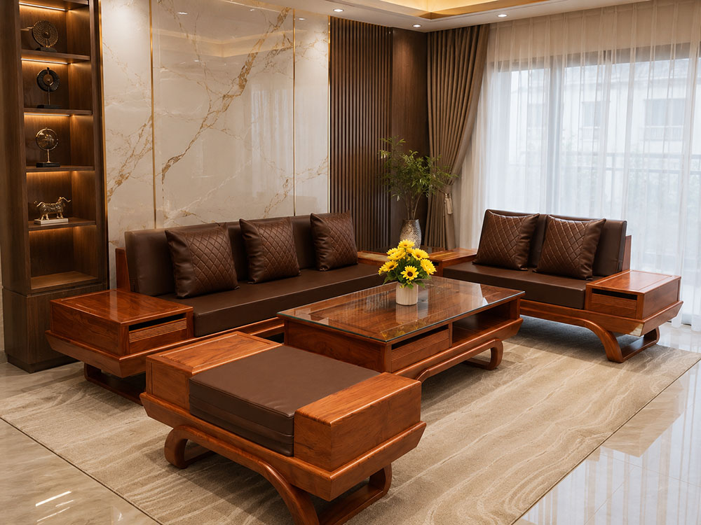 Bộ sofa chân thuyền gỗ hương đá